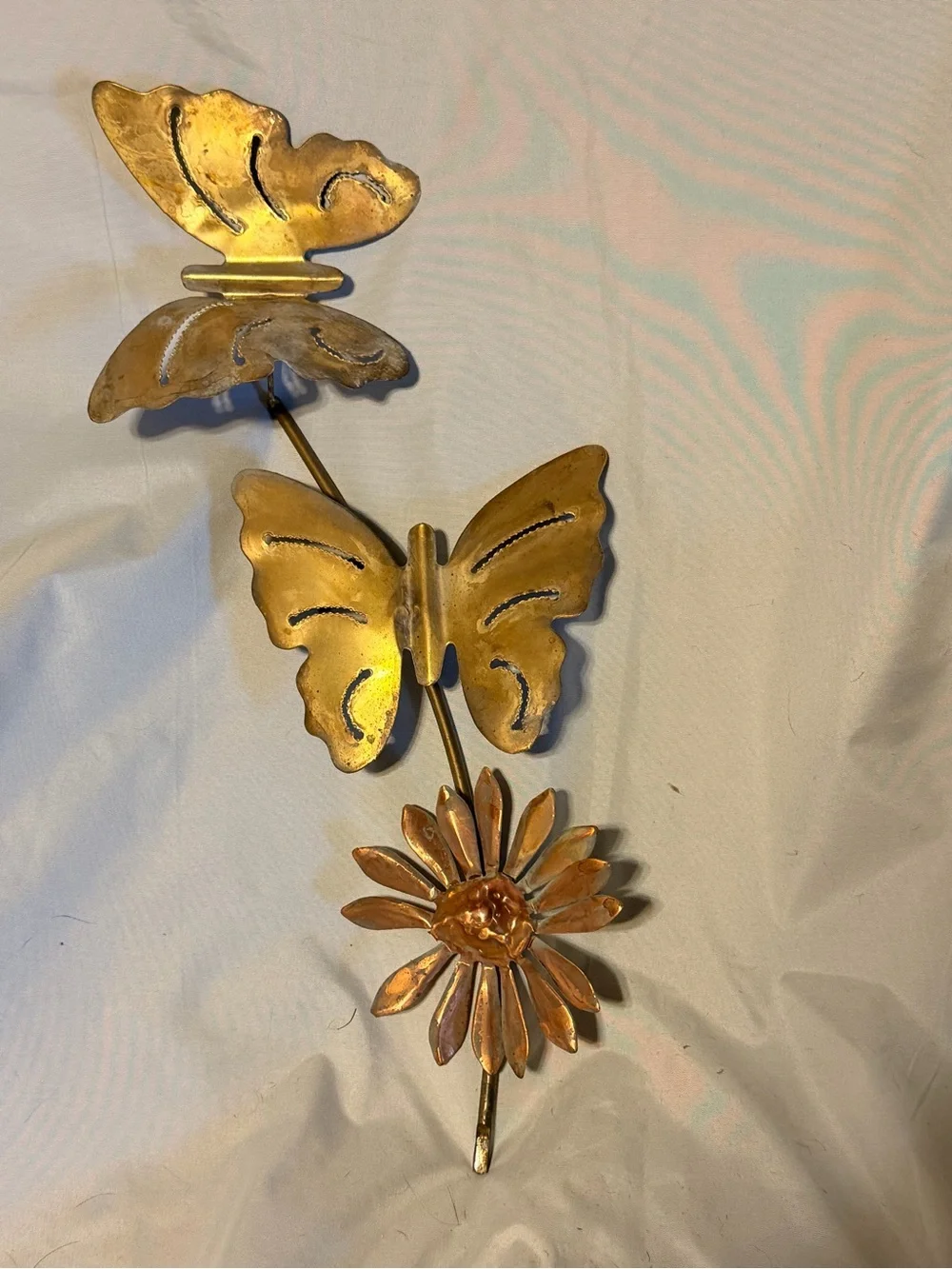Vintage Style Butterfly Flower Metal Wall Decor Gold Copper Tone 18” Boho